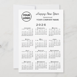 2026 Calendar Business Logotyp Black White Gingham Julkort