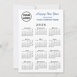 2026 Calendar Business Logotyp Blue White Gingham Julkort