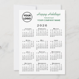 2026 Calendar Business Logotyp Grönt White Gingham Julkort