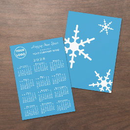 2026 Calendar Business Logotyp Light Blue Snowflak Julkort