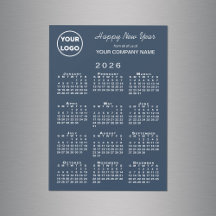 2026 Calendar Business Logotyp Navy Helgdag Magnet