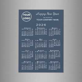 2026 Calendar Business Logotyp Navy Helgdag Magnet