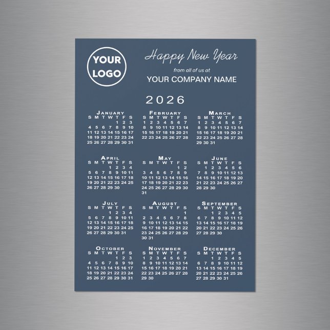 2026 Calendar Business Logotyp Navy Helgdag Magnet (2026 Calendar Business Logo Navy Holiday Magnet in situ)