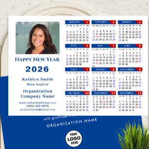 2026 Calendar Business Logotyp Photo Simple Blue R Julkort