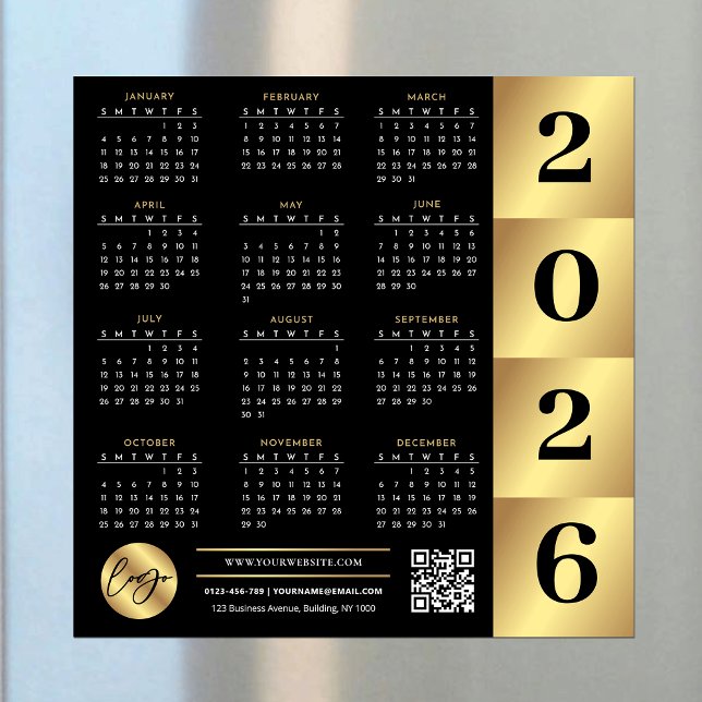 2026 Calendar Business Logotyp QR Code Black & Gul (Skapare uppladdad)