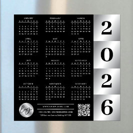 2026 Calendar Business Logotyp QR Code Black & Sil