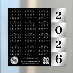 2026 Calendar Business Logotyp QR Code Black & Sil