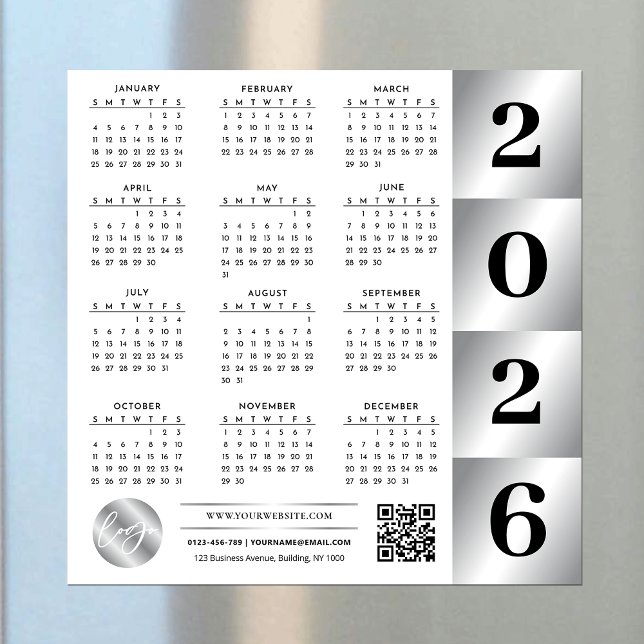 2026 Calendar Business Logotyp QR Code Chrome Silv (Skapare uppladdad)