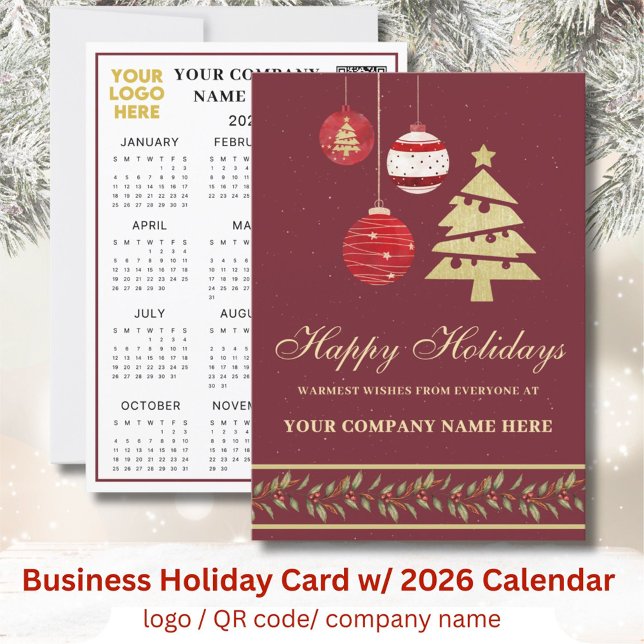 2026 Calendar Business Logotyp QR Festive Julkort (Skapare uppladdad)