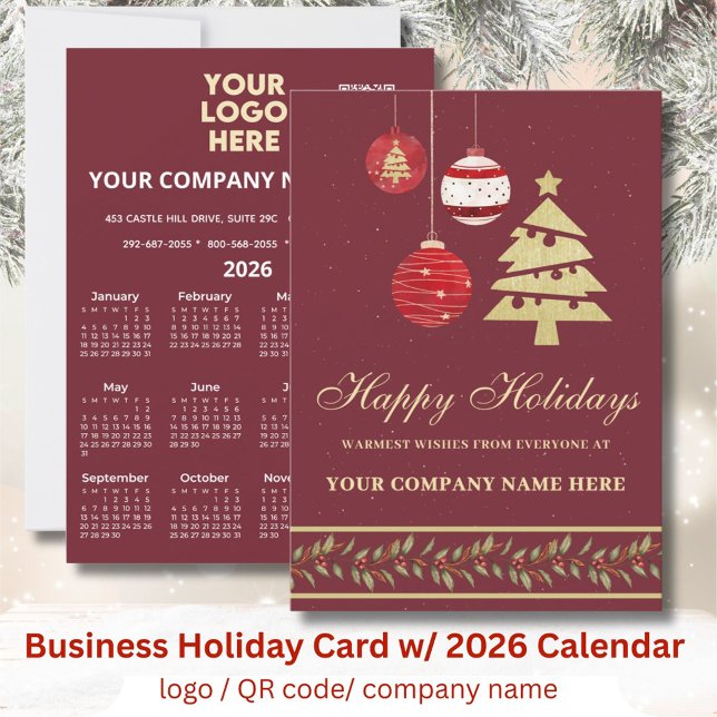 2026 Calendar Business Logotyp QR Festive Julkort (Skapare uppladdad)