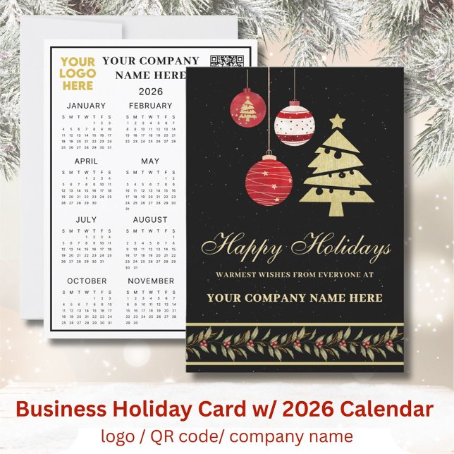 2026 Calendar Business Logotyp QR Festive Julkort (Skapare uppladdad)