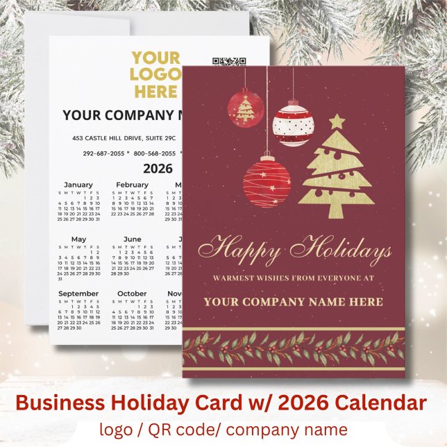 2026 Calendar Business Logotyp QR Festive Julkort (Skapare uppladdad)