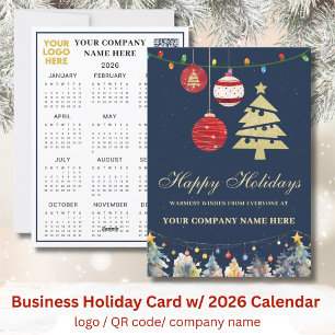2026 Calendar Business Logotyp QR Festive Julkort