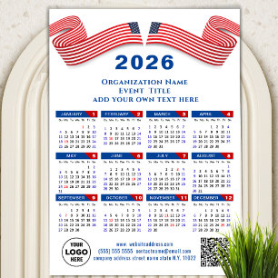 2026 Calendar Business Logotyp QR-kod Blue Magneti