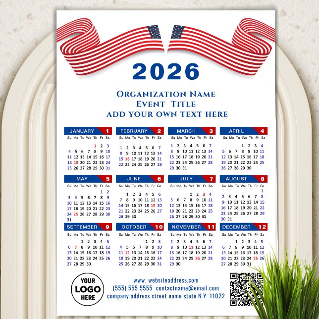 2026 Calendar Business Logotyp QR-kod Blue Magneti (Skapare uppladdad)