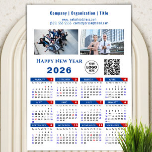 2026 Calendar Business Logotyp QR-kod Blue Magneti