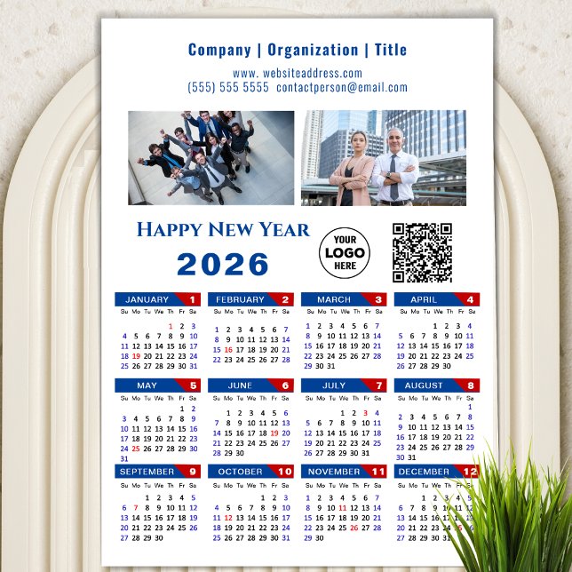 2026 Calendar Business Logotyp QR-kod Blue Magneti (Skapare uppladdad)