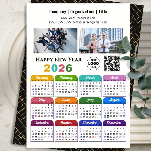 2026 Calendar Business Logotyp QR-kod Modern Färg Julkort (Skapare uppladdad)