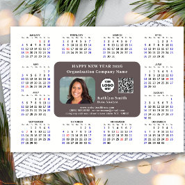 2026 Calendar Business Logotyp QR Modern Black Sim Julkort