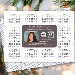 2026 Calendar Business Logotyp QR Modern Black Sim Julkort