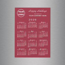 2026 Calendar Business Logotyp Red Helgdag Magnet