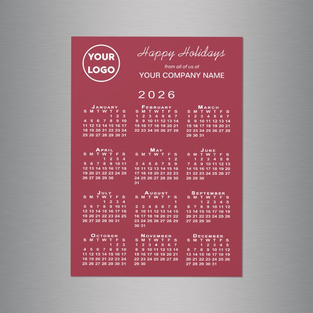 2026 Calendar Business Logotyp Red Helgdag Magnet (2026 Calendar Business Logo Red Holiday Magnet in situ)
