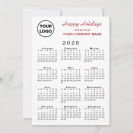 2026 Calendar Business Logotyp Red White Gingham Julkort