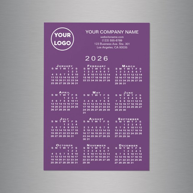 2026 Calendar Business Logotyp Text Lila Magnet (2026 Calendar Business Logo Text Purple Magnet, in situ)