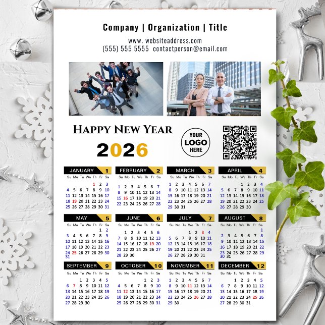 2026 Calendar Business Photo Logotyp QR Black Magn (Skapare uppladdad)