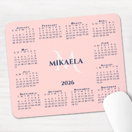 2026 Calendar Chic Monogram Name on Coral Pink Musmatta