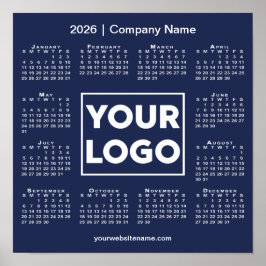 2026 Calendar Company Logotyp and Namn Navy Blue Poster