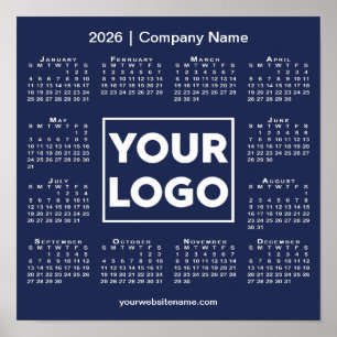 2026 Calendar Company Logotyp and Namn Navy Blue Poster