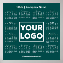 2026 Calendar Company Logotyp and Namn Teal Grönt Poster