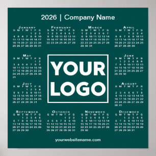 2026 Calendar Company Logotyp and Namn Teal Grönt Poster