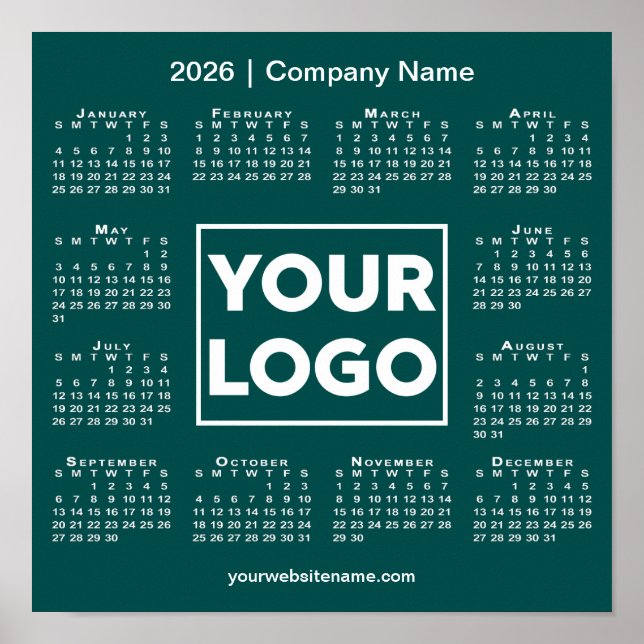 2026 Calendar Company Logotyp and Namn Teal Grönt Poster (Framsidan)