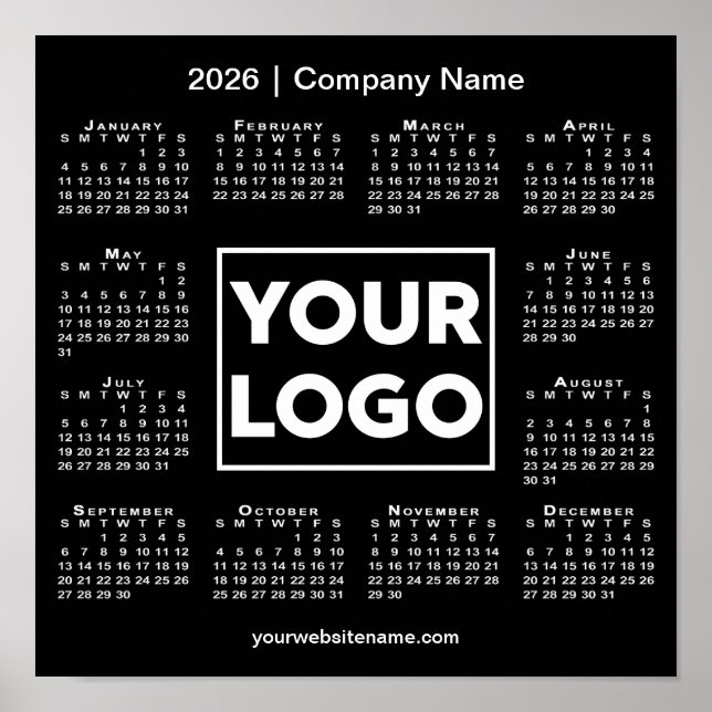 2026 Calendar Company Logotyp och Namn Black Poster (Framsidan)
