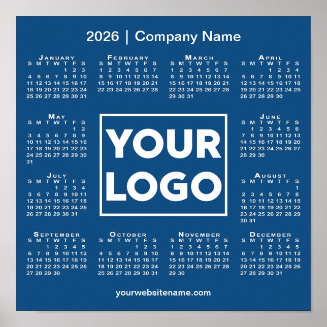 2026 Calendar Company Logotyp och Namn Blue Poster (Framsidan)