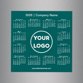 2026 Calendar Company Logotyp on Teal Grönt Magnet