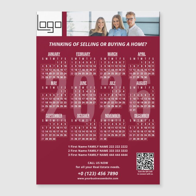 2026 Calendar Company Logotyp QR Code Burgundy Pho (Framsida)
