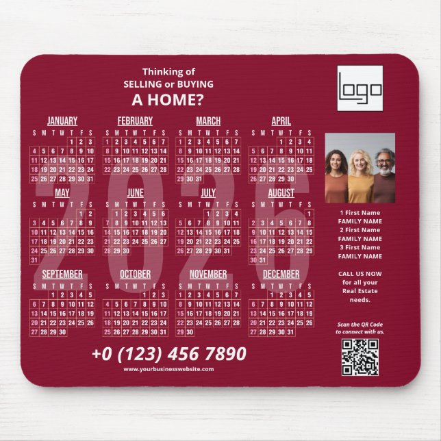 2026 Calendar Company Logotyp QR Code Burgundy Pho Musmatta (Framsidan)