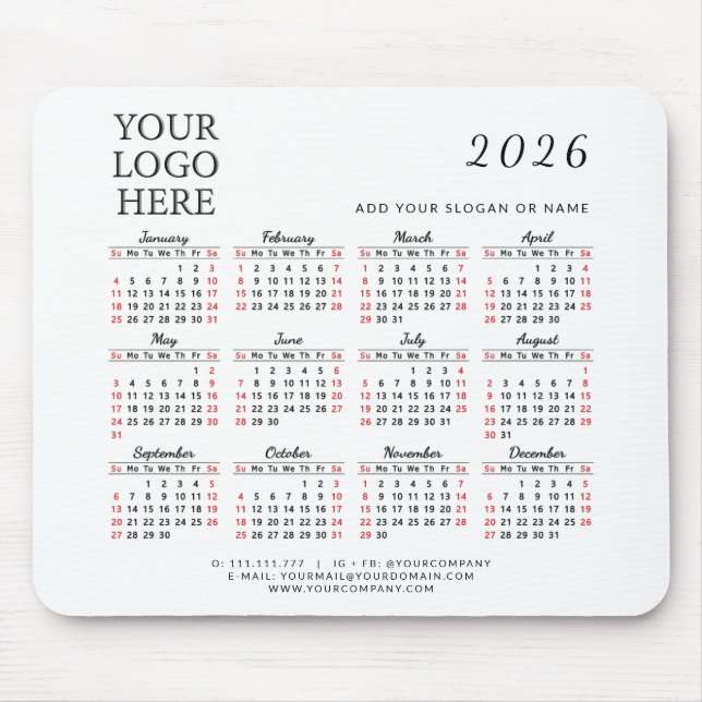 2026 Calendar Corporate Anpassningsbar Business Lo Musmatta (Framsidan)