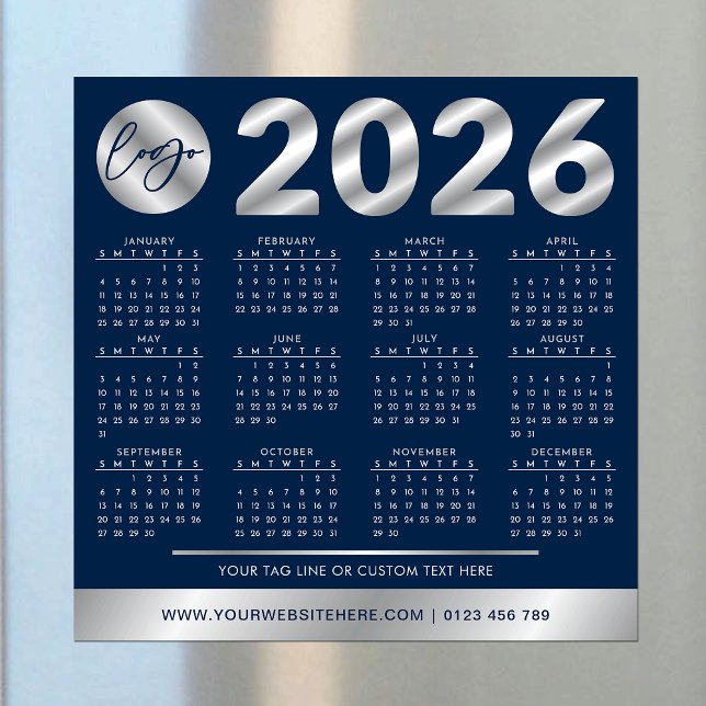 2026 Calendar Corporate Company Logotyp Navy & Sil (Skapare uppladdad)