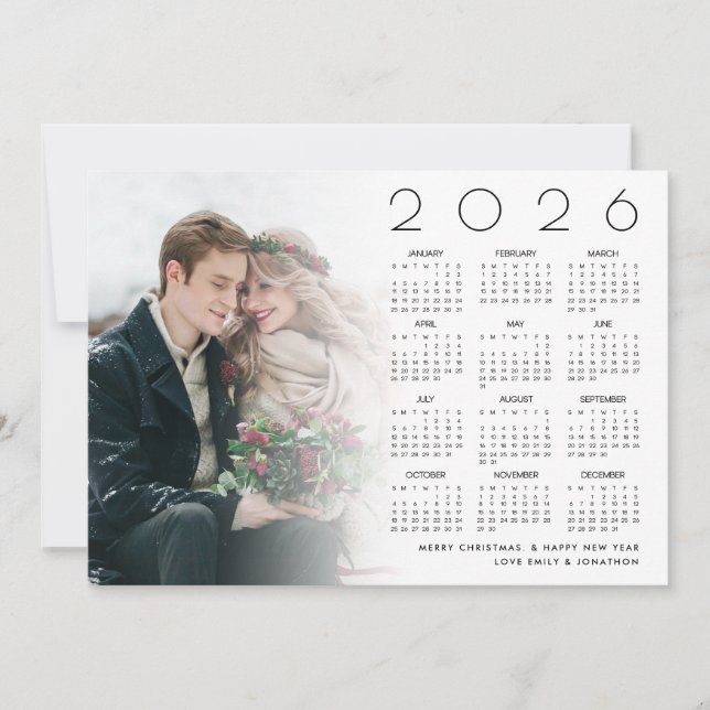 2026 Calendar Couple Photo Overlay Merry Christmas Julkort (Framsida)