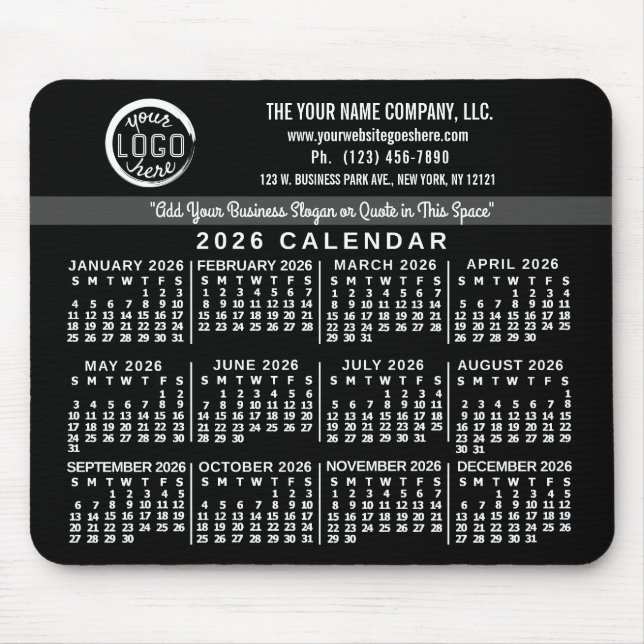 2026 Calendar Custom Business Logo Name Easy Black Musmatta (Framsidan)