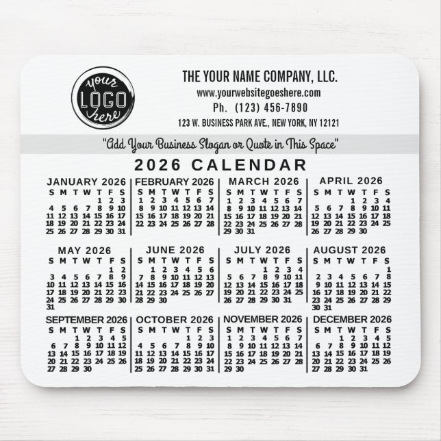 2026 Calendar Custom Business Logo Name Easy White Musmatta (Framsidan)