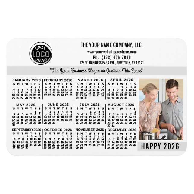 2026 Calendar Custom Business Logo Name Photo Whit Magnet (Horisontell)