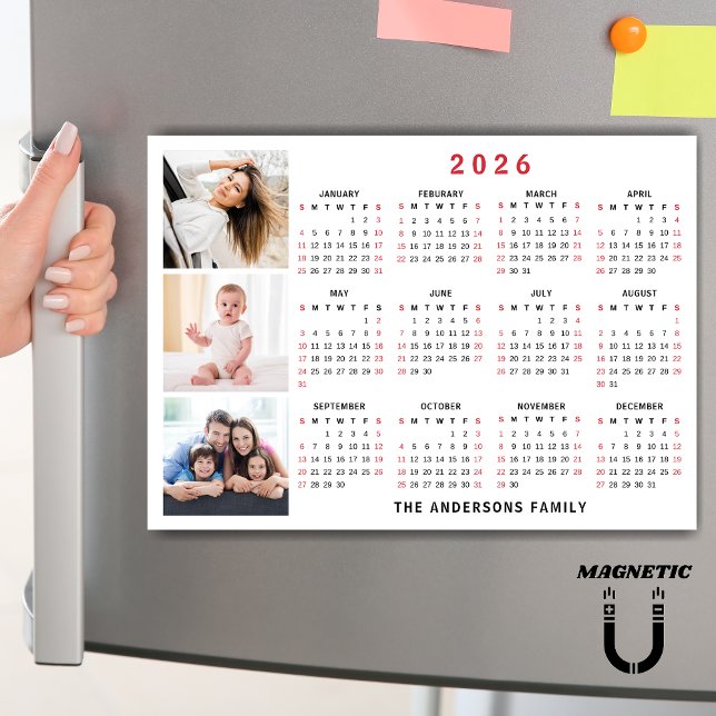 2026 Calendar Custom Name Photo Collage Magnet (Skapare uppladdad)