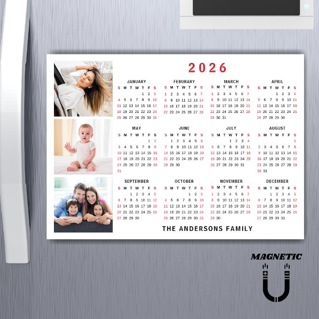 2026 Calendar Custom Name Photo Collage Magnet (Skapare uppladdad)