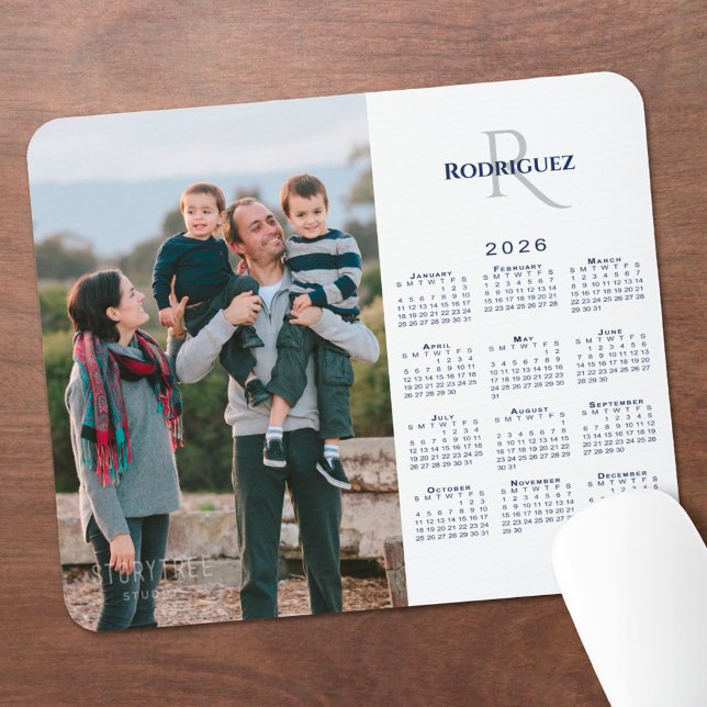 2026 Calendar Custom Photo Monogram Name Musmatta (2026 Calendar Custom Photo Monogram Name Mouse Pad, in situ)