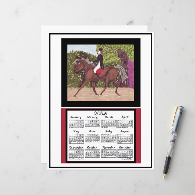 2026 Calendar Dressage Horse Equine Fabric Font (Fram/Back In Situ)